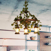 Lámpara de araña industrial de madera con luz de techo LED para plantas - Diseño de linterna verde - 3/6/8 cabezas - Ideal para restaurantes - 21.5"/27"/30"W